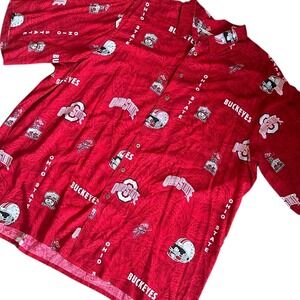 Reyn Spooner Shirt Men's 3XL Ohio State Buckeyes Hawaiian Shirt Red Rayon Aloha‎